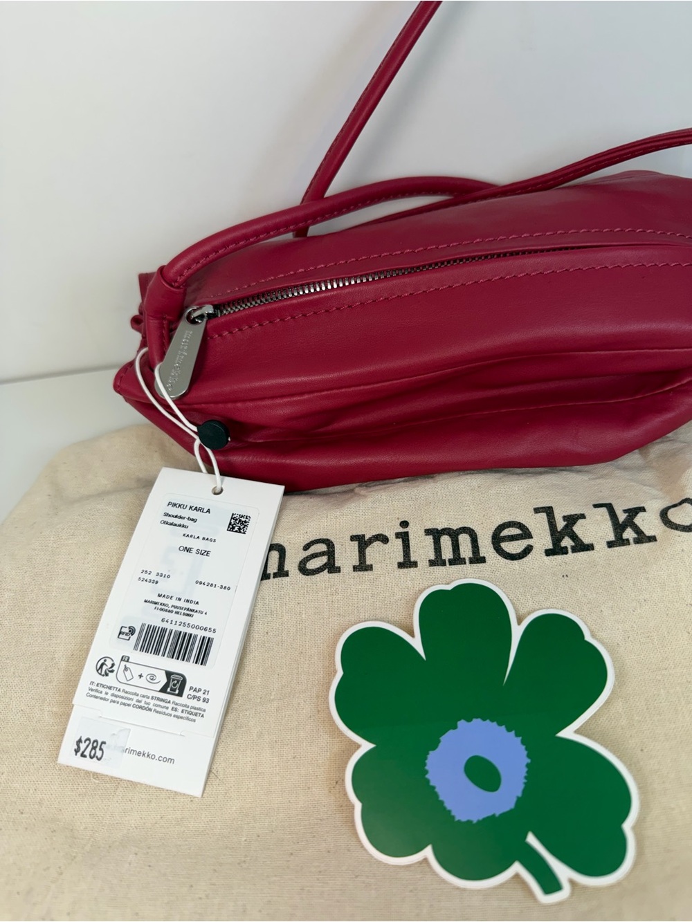 Marimekko Pikku Karla Raspberry Red Leather Shoulder Bag NWT Dust bag included - Picture 2 of 10